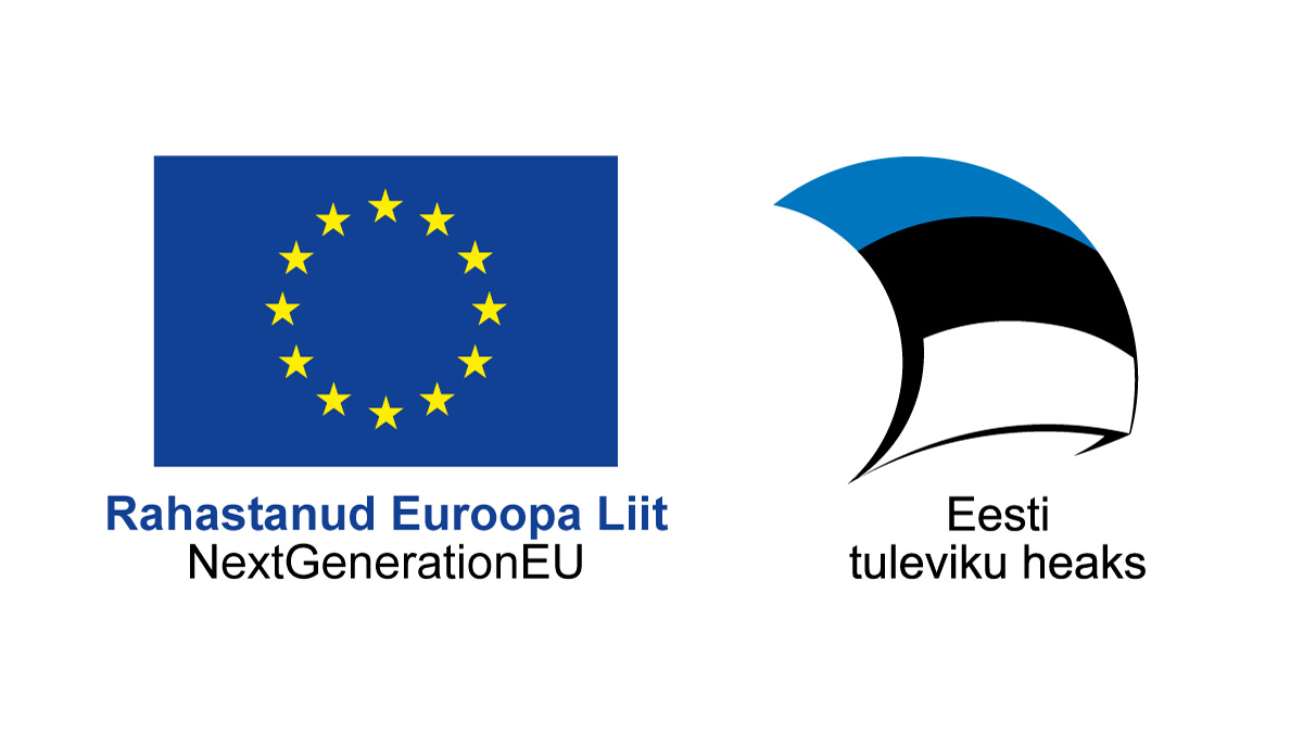 Vasakul Euroopa liidu lipp ning kiri "Rahastanud Euroopa liit NextGenerationEU", paremal eesti lipp ja kiri "Eesti tuleviku heaksE"